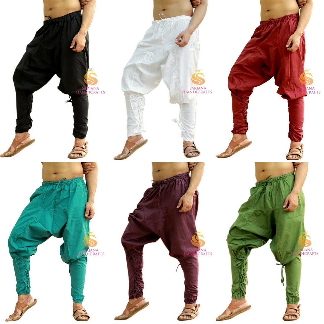 Sarjana Handicrafts Men Women Cotton Solid Pockets Harem Pants, Dhoti Pants,  Unisex Yoga Pants Casual Trousers, Hippie Baggy Drop Cotch Pant 