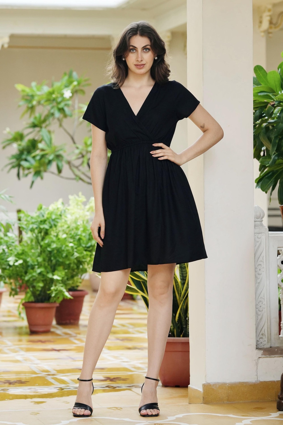 open lace back dress SSY-Women's Short Sleeve Floral Lace Cocktail Party Midi Dress  LAI MENG  FIVE CATS