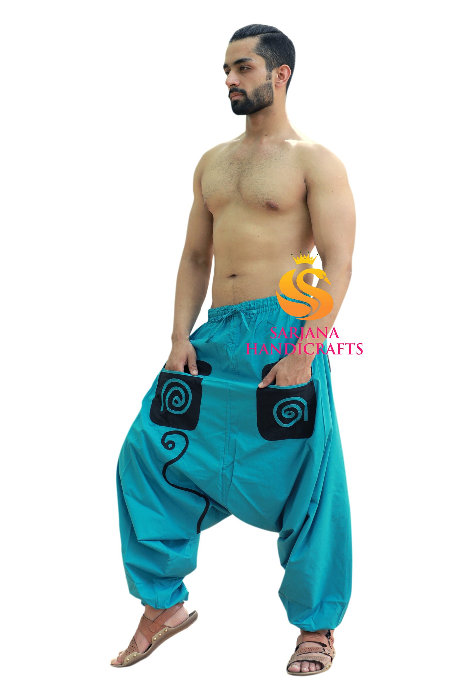 Pantaloni Harem Unisex Cotone - Taglia Unica Fino A 46 Pollici | Stile Hippie, Yoga, Spiaggia