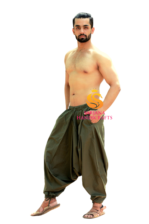 Cotton Harem Pants: Unisex Khaki Yoga Trousers
