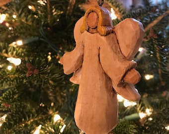 Hand Carved  Open arms Angel Ornament