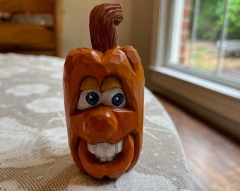 Carved pumpkin named "Bucky"