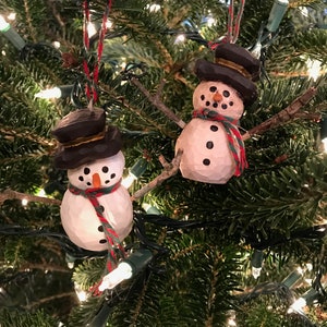 Hand Carved Snowman Ornament