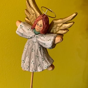 Hand Carved Flying Angel on stand
