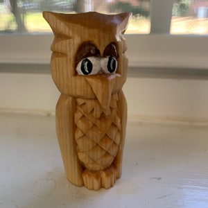 Owl stand alone hand-carved with painted eyes