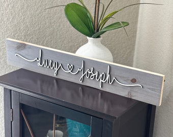 Personalized Couple Names Wood Sign: Rustic 3D Heart Decor