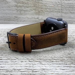 Gifts for him, Leather Apple Watch Band 38 40 41 42 44mm 45mm, handmade strap, iwatch band,Free Engraving,Christmas Gift, anniversary gift-y image 5