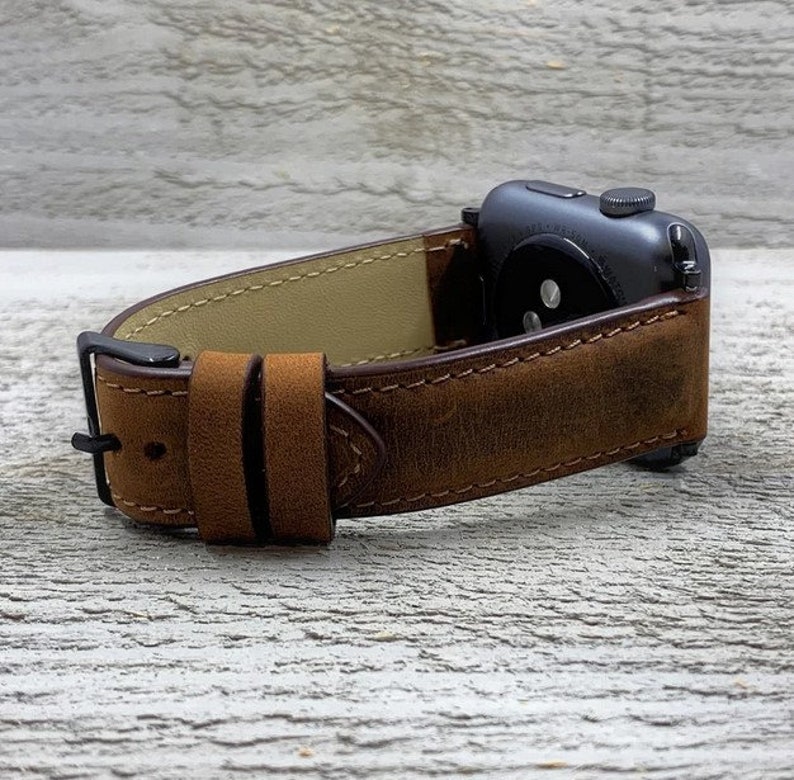 Gifts for him, Leather Apple Watch Band 38 40 41 42 44mm 45mm, handmade strap, iwatch band,Free Engraving,Christmas Gift, anniversary gift-y image 5