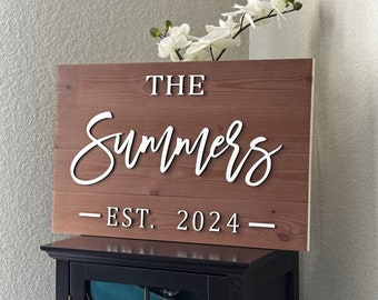 Personalized Family Name Wood Sign: 3D Laser Cut Home Decor
