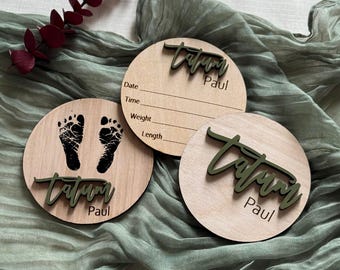 Baby Announcement Sign With Birth Stats, Matching Name Plate , Wood Sign for Name Reveal , Sign For Hospital, Personalized Baby Name Sign