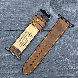 Handmade Leather Apple Watch Band: Free Engraving, Top Grain Strap