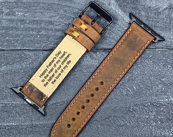 Correa de cuero para Apple Watch hecha a mano: grabado gratuito, correa de grano superior