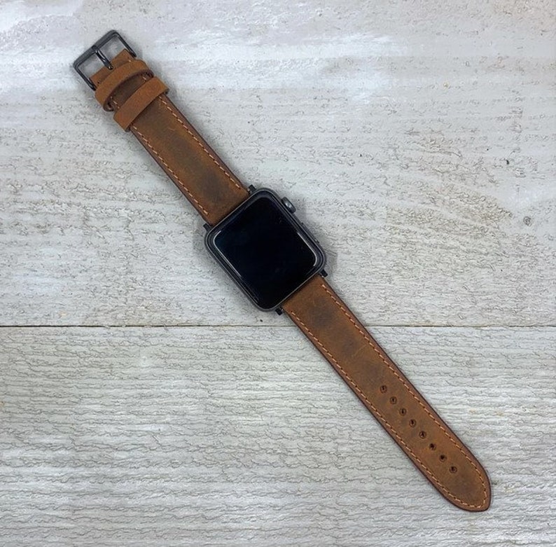 Gifts for him, Leather Apple Watch Band 38 40 41 42 44mm 45mm, handmade strap, iwatch band,Free Engraving,Christmas Gift, anniversary gift-y image 6