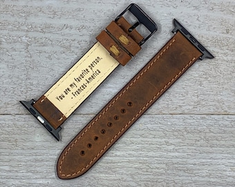 Leather Apple Watch Band 38mm 40mm 42mm 44mm, handmade watch strap, iwatch band, FREE Message Engraving, Christmas Gift, anniversary gift