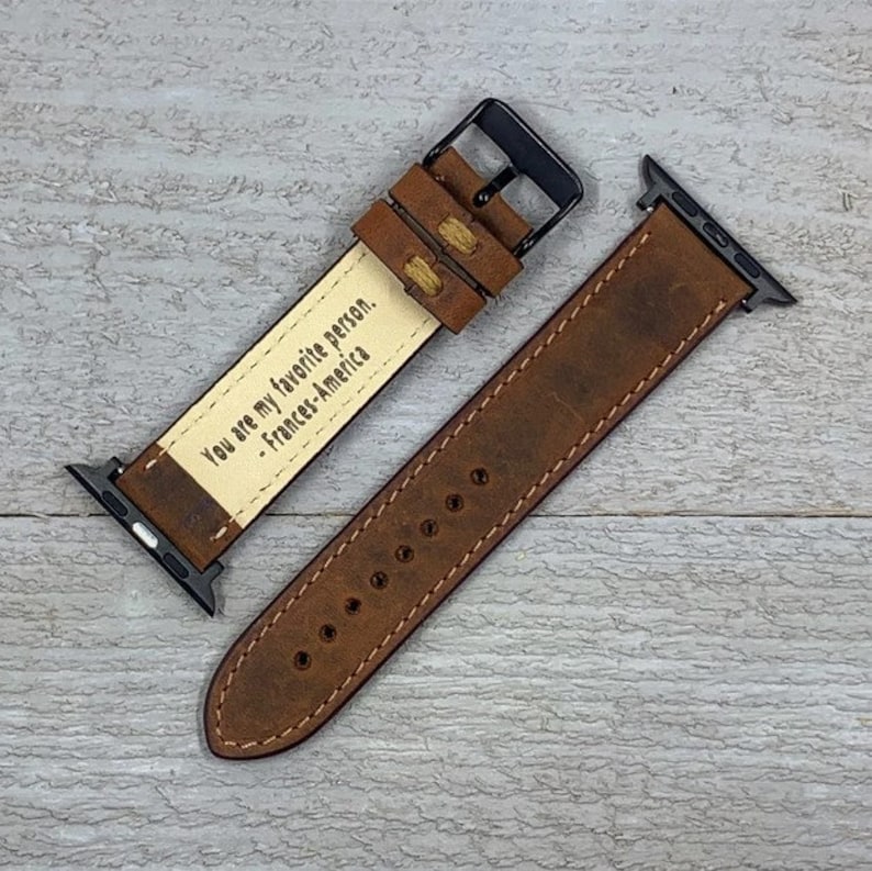 Gifts for him, Leather Apple Watch Band 38 40 41 42 44mm 45mm, handmade strap, iwatch band,Free Engraving,Christmas Gift, anniversary gift-y image 8