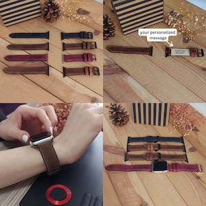Gepersonaliseerd leren jubileumcadeau • Apple Watch-band • Aangepaste leren horlogeband • Cadeau voor haar • Cadeau voor vriend • Cadeau voor hem