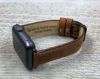 Monogrammed Vintage Leather Apple Watch Band: Free Engraving
