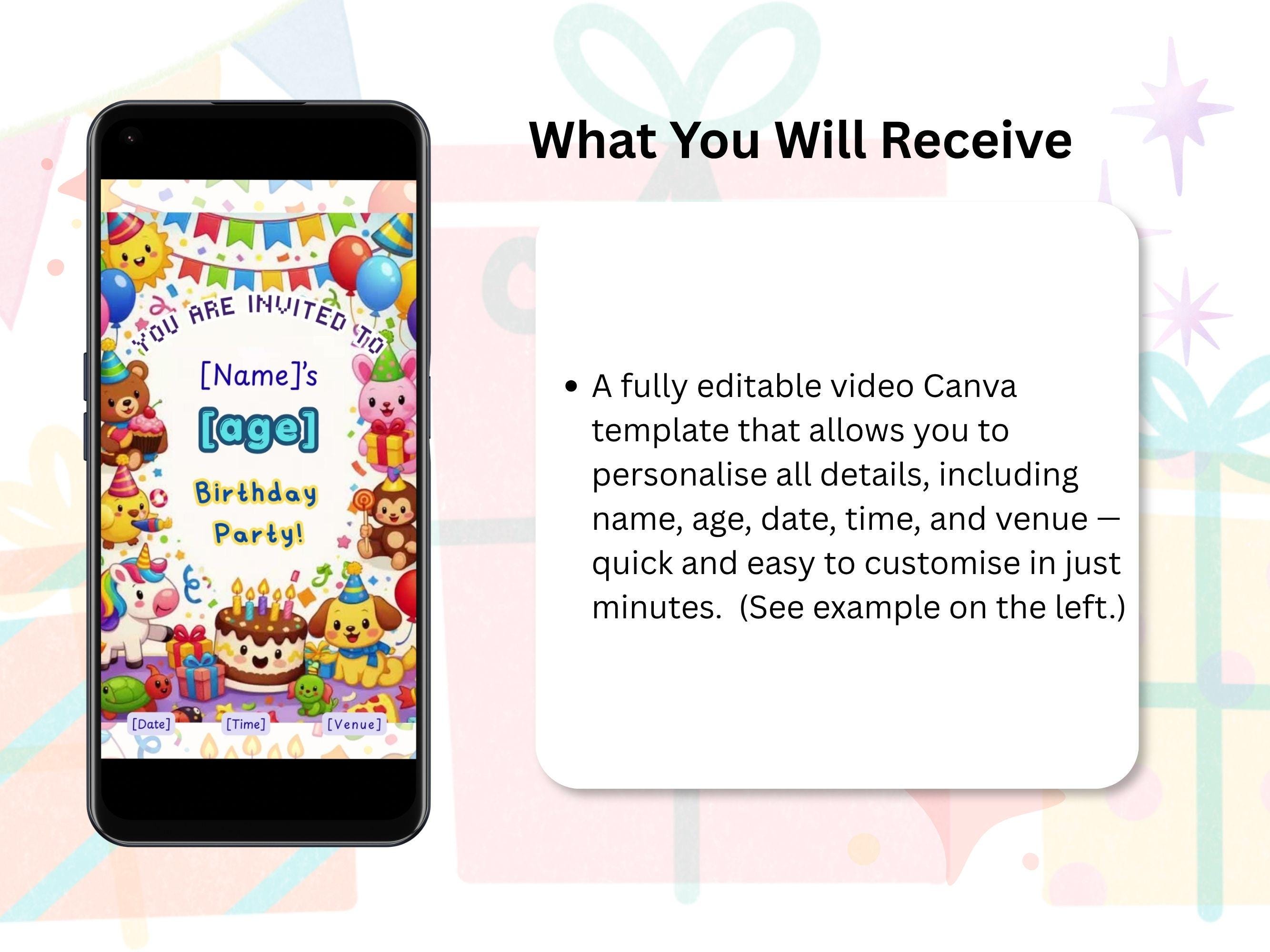 T1 Invite Editable Video Template - Birthday Invitation - (canva Template ...