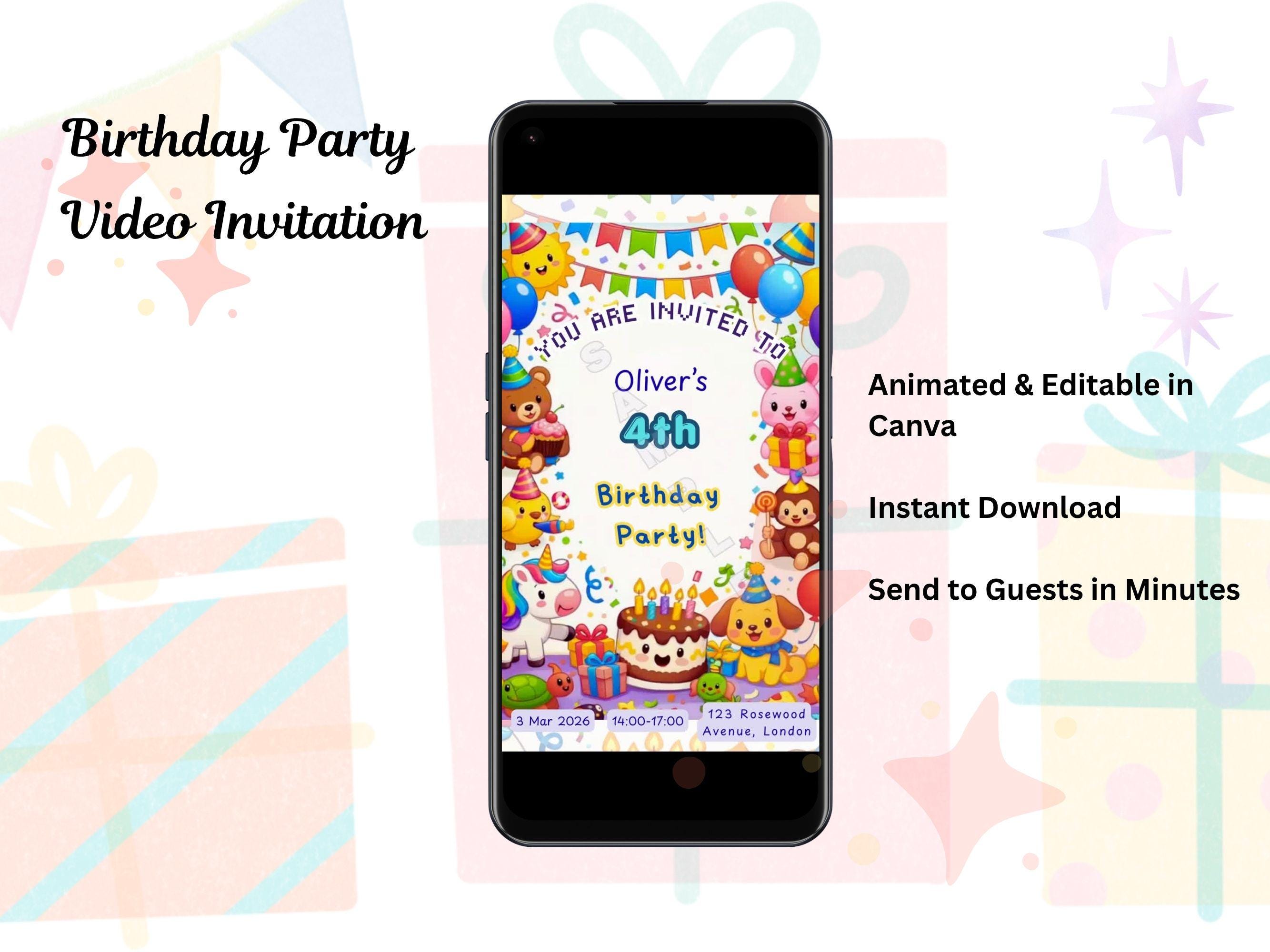 T1 Invite Editable Video Template - Birthday Invitation - (canva Template ...