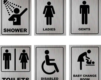 Toilet Door Wall Sign Aluminium Adhesive A5 size - 20cm x 15cm  Brushed silver