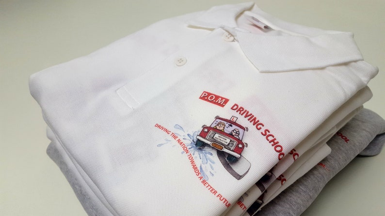 Personalised Polo Shirt Full Color Text Logo Print Work Uniform Workwear Company FRONT LEFT BREAST