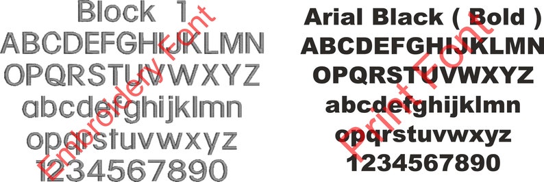 2 fonts available for luggage personalisation. one for printed font one for embroidery font.