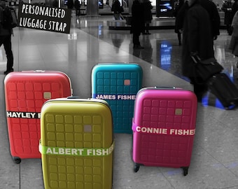 Personalised Luggage Strap, Suitcase Safe Luggage Belt Printed With Your Name / Text FULL LENGTH Print Around The Strap