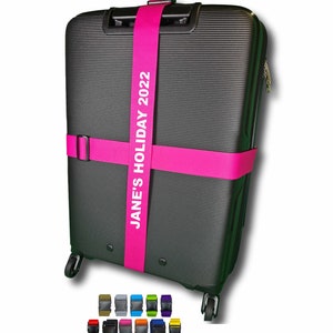 Sangle à bagages croisée personnalisée 180 cm x 5 cm Ceinture à bagages sécurisée pour valise avec votre nom/texte