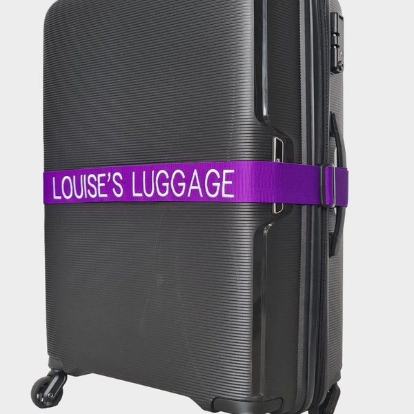 Personalisierter Gepäckgurt, Koffer mit Schloss, sicherer Gepäckgurt, Koffergurte mit Ihrem Namen/Text – 3-stelliges Schloss, zweimal gestickt