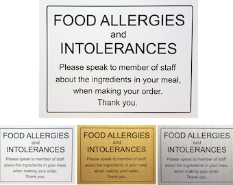 Lebensmittelallergie-Schild, Lebensmittelunverträglichkeit, Sicherheitshinweis, Aluminium, selbstklebend, Restaurantinformationen – groß, A4, 30 cm x 20 cm