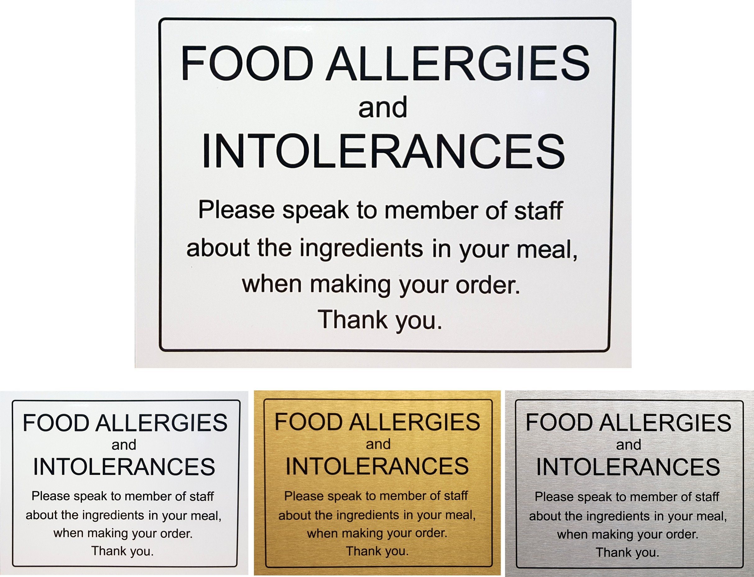 Food Allergy And Intolerance Safety Notice Sign Aluminium Etsy Uk