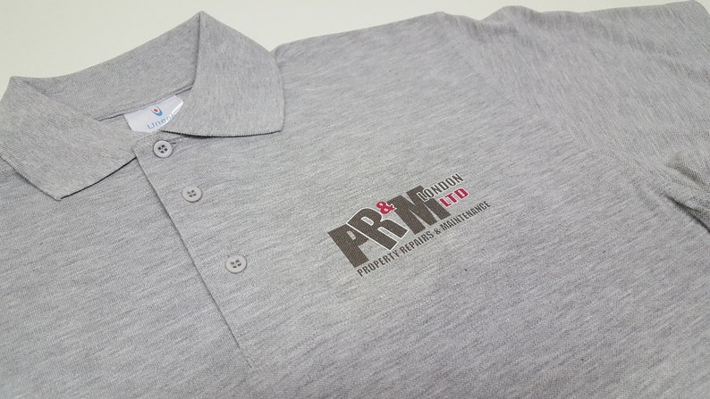 Personalised Polo Shirt Full Color Text Logo Print Work Uniform Workwear Company FRONT LEFT BREAST