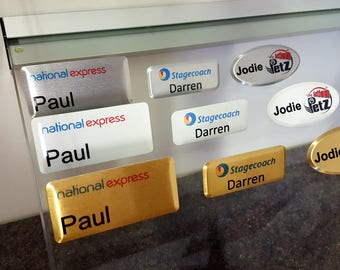 Personalised Name Badge Full colour print Logo name /  With Pin or Magnet Aluminium Gloss