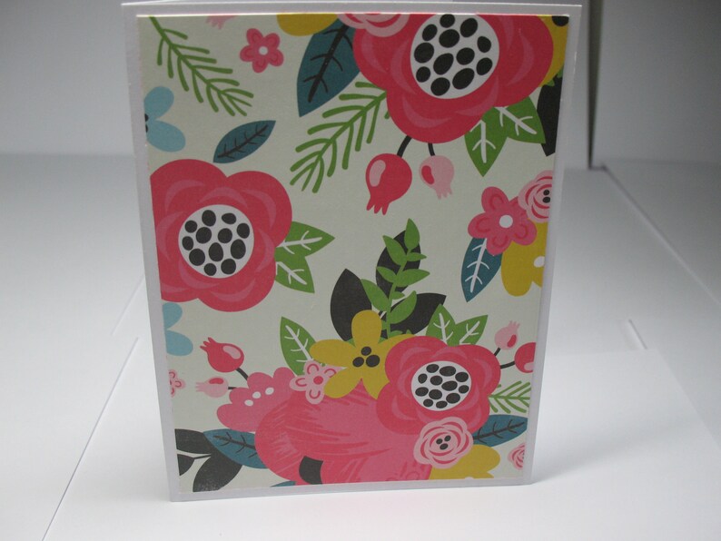Bright Pink Flowers 6 Floral Note Cards Happy Mothers Day, blank inside thinking of you Happy Birthday