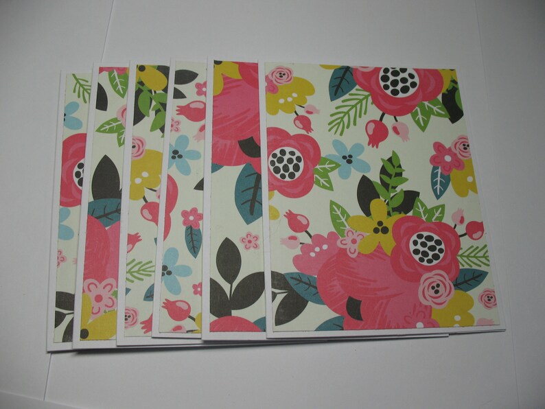 Bright Pink Flowers 6 Floral Note Cards Happy Mothers Day, blank inside thinking of you Happy Birthday
