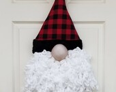 Gnome Wreath, Buffalo Check Santa Gnome Decor, Gnome Door Hanger, Christmas Porch Decor, Winter Holiday Wreath, Front Door Decor