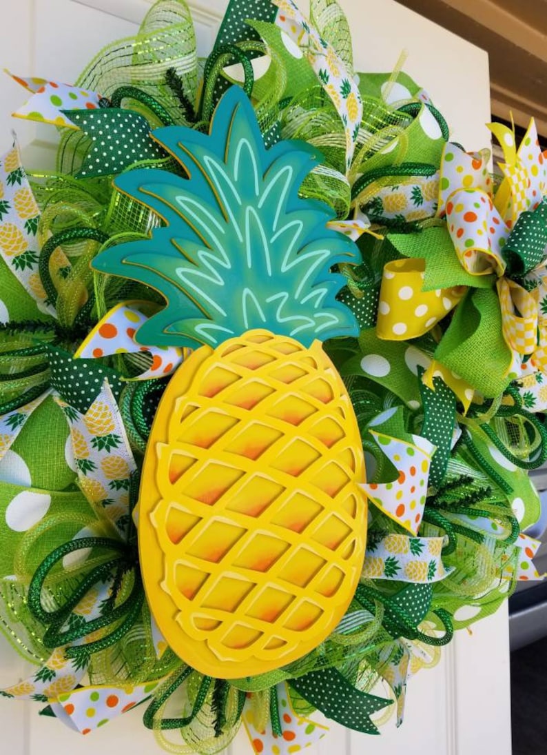 Pineapple Wreath for Summer Front Door Decor Tropical Door Etsy