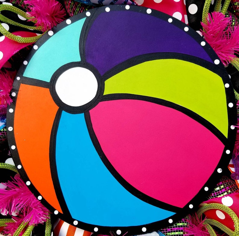 Beach ball wreath for vacation home front porch colorful Etsy