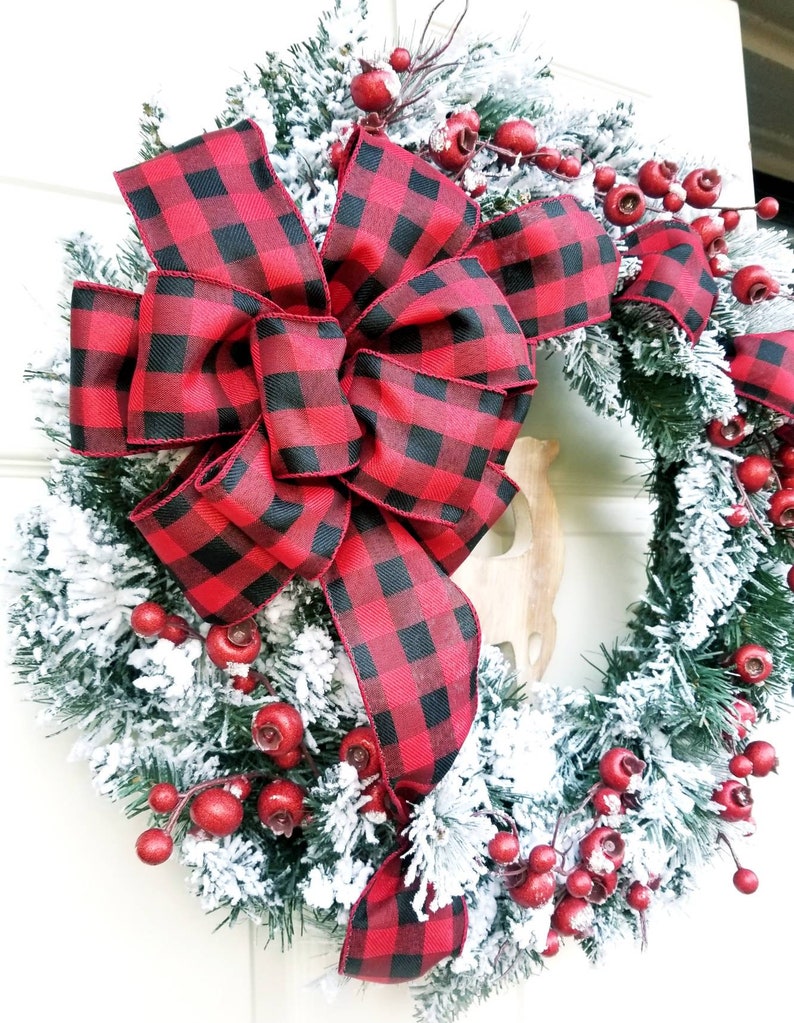 Evergreen wreath Free Shipping Deer Christmas Wreath Holiday Wreath Wreath with snow Rustic Christmas Wreath Best Christmas Wreath