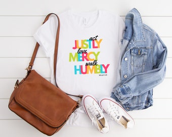 Micah 6:8 Unisex Jersey Short Sleeve Tee, act justly love mercy walk humbly, Christian apparel, bible verse tshirt