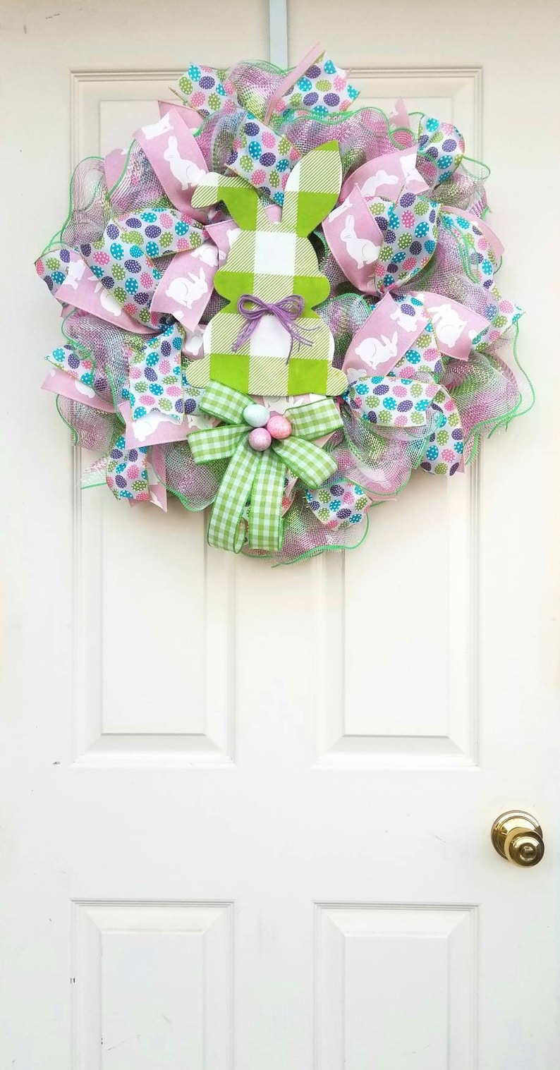 Easter decor screen door Easter wreath front door decor Easter eggs Easter bunny decor spring decor storm door wreath Spring wreath