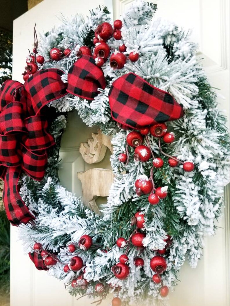 Evergreen wreath Free Shipping Deer Christmas Wreath Holiday Wreath Wreath with snow Rustic Christmas Wreath Best Christmas Wreath