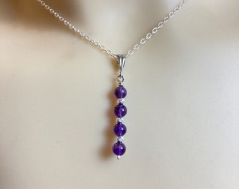 Amethyst and sterling silver necklace. February birthstone. Purple amethyst and silver beads on a delicate silver chain. Gift for her.