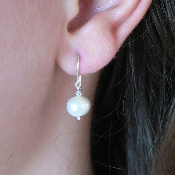 Freshwater Pearl and Sterling Silver Bead Earrings With Sterling Silver  Fishhooks. June Birthstone. White Wedding and Birthday Gift for Her. 