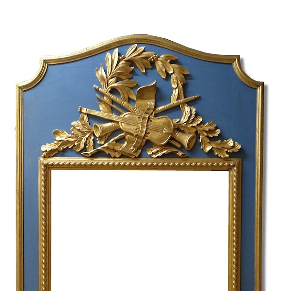 Trumeau Miroir de cheminee Bleu Roi .Reproduction a l identique d un trumeau mirror de cheminee classique.Décoration vintage revisitée
