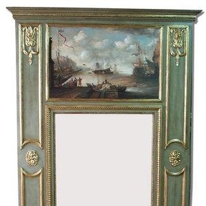 French Trumeau mirror with marine paint Louis XVI .Antic trumeau mirror. french fireplace mirror Fireplace trumeau mirror style LOUIS XVI