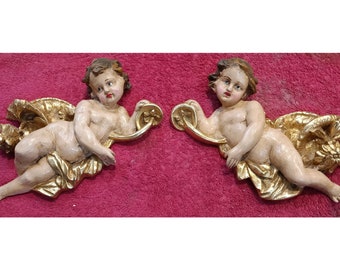 A pair of cherub plaque Angel Cherubin  French déco Angel antic Angel vintage Pair Angel head Cherub pair Angel french antique