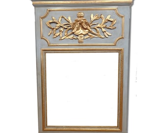 Trumeau avec sculpture oiseaux et nuages,miroir de cheminee.reproduction vintage a l identique d un trumeau pour cheminee de style LOUIS XVI