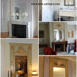 May include: A selection of antique mirrors with decorative gold and pastel frames. Some mirrors are positioned above fireplaces, others in bathrooms. The website address "WWW.NEW-ANTIQUE.COM" is visible in the image.
