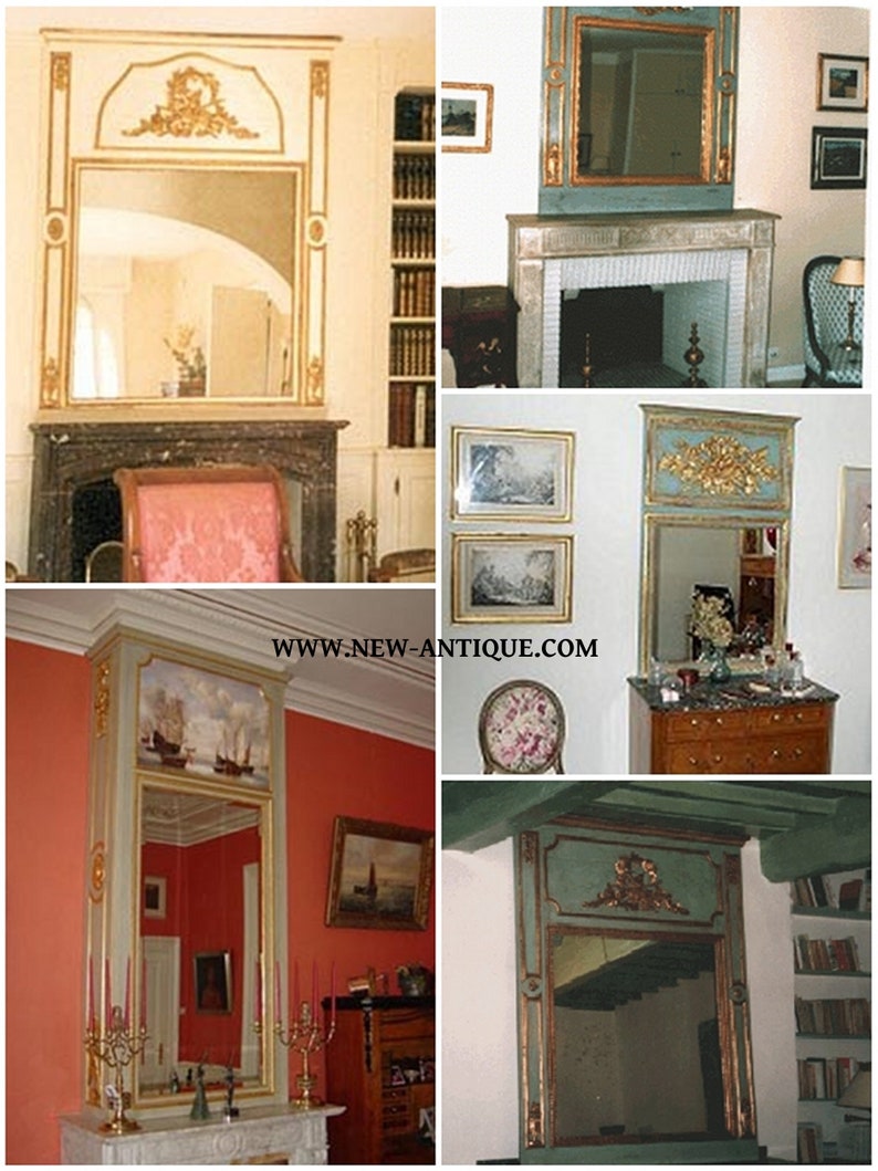 May include: Collection of antique mirrors with ornate gold frames. Some mirrors have a painted top panel with a nautical scene. Others feature decorative gold accents. The mirrors are displayed in various rooms.